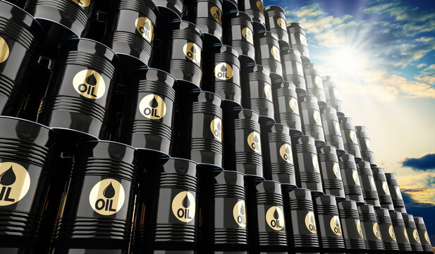 Black oil barrels - 3D illustration