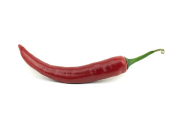 One of fresh raw ripe hot organic red chili peppers whole isolated on white background clipping path