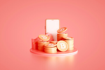 Bitcoin golden coin. Digital currency. Cryptocurrency concept. Money and finance symbol. 3d rendering.
