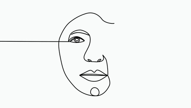 Continuous line drawing of Portrait of a Beautiful Woman's face. Beauty face with flowers line drawing art. Abstract minimal portrait continuous line. Woman with flower