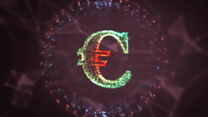 3d illustration of euro symbol on dark blue background.