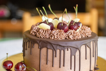 Vegan gluten-free cherry cake with chocolate glaze