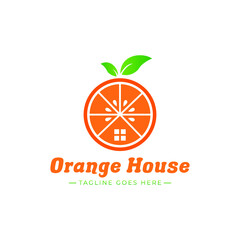 Vector illustration of modern orange house logo, fresh orange slice logo design