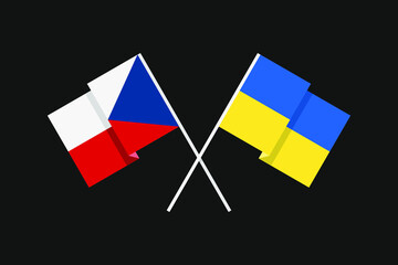 Flags of European countries Ukraine and Czech Republic in national colors. Help and support from friendly countries. Flat minimal graphic design.