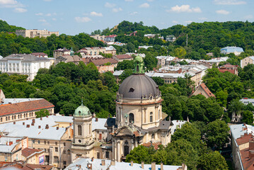 Naklejka premium Panorama of Lviv city, Dominican Church