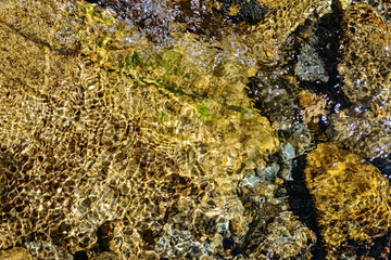 Abstract water patterns as a river flows over rocks