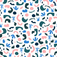 scribble boho style vector seamless pattern. Abstract doodle different shapes. Modern geometric objects, hand drawn, trendy design