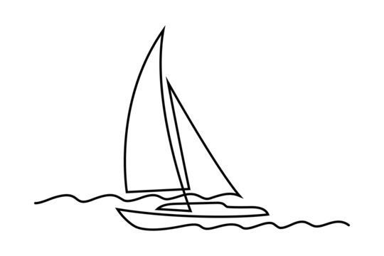 Sailboat in continuous line art drawing style. Sloop sailing boat minimalist black linear design isolated on white background. Vector illustration