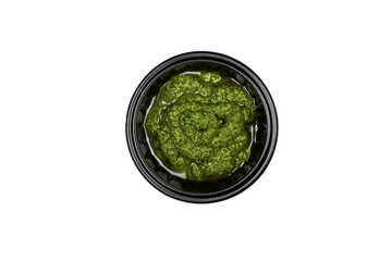 soy sauce in a dish for sauces on a white background