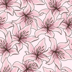 Lily Hand Drawn Seamless Pattern Background