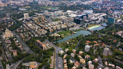 Aerial view of the modern EUR district in Rome, built for the Universal Exposition that should have...