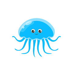 Cartoon cute jellyfish. Vector funny sea animal. Flat icon.