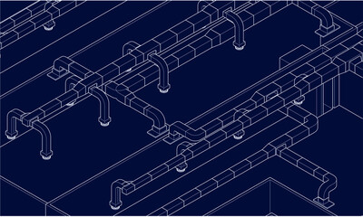 illustration of air ducts design 3d vector blueprint