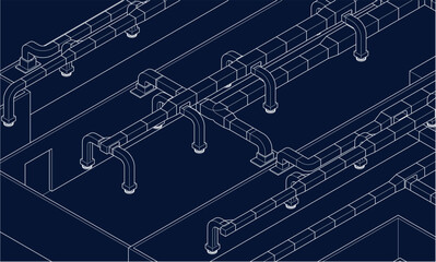 illustration of air ducts BIM design 3d vector blueprint