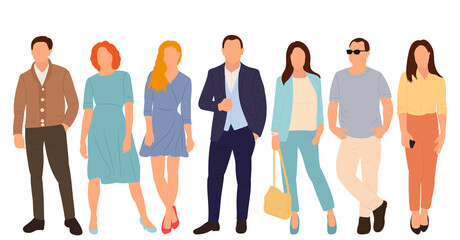 Obraz premium men and women stand flat design, isolated, vector