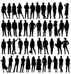 people stand silhouette set, on white background, isolated, vector
