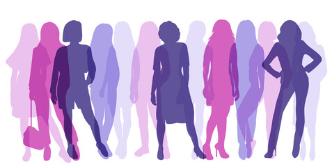 men, women colorful silhouette, on white background, isolated