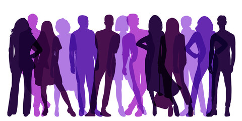 men, women colorful silhouette, on white background, isolated, vector