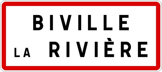 Panneau entrée ville agglomération Biville-la-Rivière / Town entrance sign Biville-la-Rivière