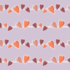 Seamless background of hearts in pastel colors. Children's print. Valentines Day background.