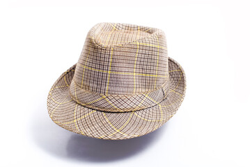 men's fashionable plaid hat isolated on white background.