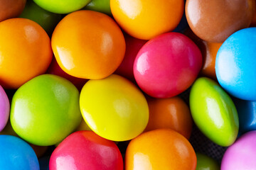 Sweet colorfull candy dragee as background. Mix of colored sweets. Dragee sweets. Confectionery