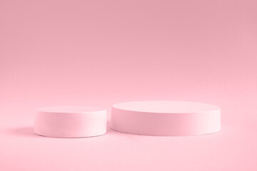 Podium for cosmetic product presentation. Abstract minimal geometrical form. Cylinder stone sphere...
