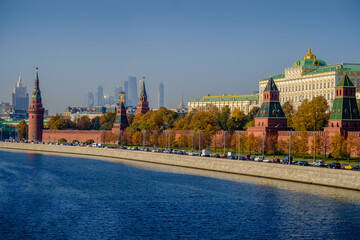 Russia, Moscow, Kremlin Embankment on a sunny autumn day.
