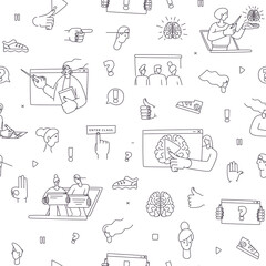 Virtual class. Online School Education Program. Video lesson. Seamless pattern