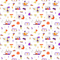 Virtual class. Online School Education Program. Video lesson. Seamless pattern