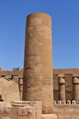 Ancient architecture. The remaining column of the Kiosk of Taharqa at the Karnak Temple Complex in...