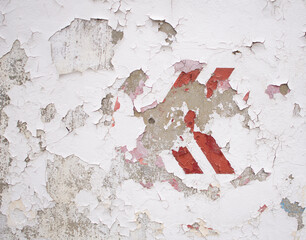 An old wall covered with peeling white paint
