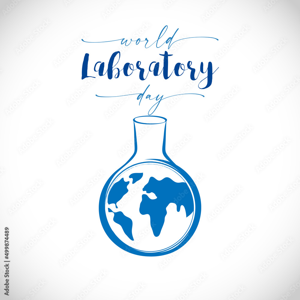 Fototapete international lab day congratulating banner. world laboratory day greeting card concept. earth globe