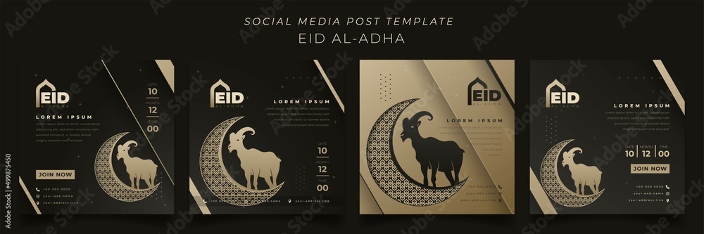 Wall mural set of social media template in black gold background with crescent moon and goat