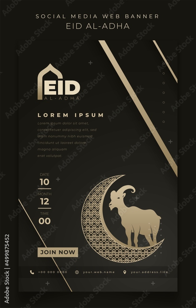 Wall mural Banner template for eid mubarak with crescent and goat design in black gold background