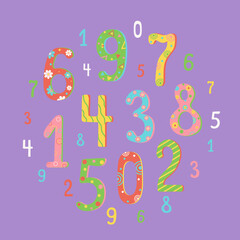 The numbers are multi-colored in the style of doodle. Set. Design for children's holidays, birthday. Vector illustration.