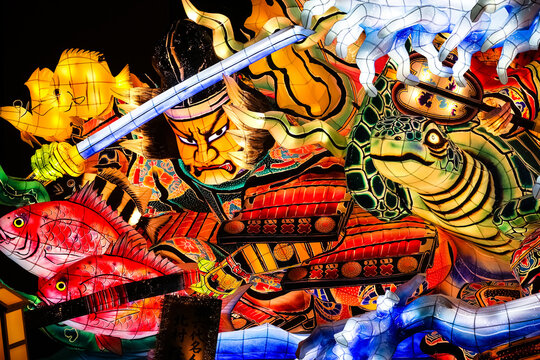 Aomori, Japan - February 16 2017: a spectacular warrior Nebuta float used for "Aomori Nebuta Matsuri Festival" at Nebuta Museum Wa Rasse in Aomori prefecture Japan