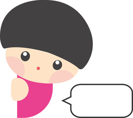 Cute boy hiding behind the wall with blank speech bubble. Kid talking with blank speech bubble. Blank speech bubble for your text. Isolated speech dialog. Vector, Illustration, EPS10