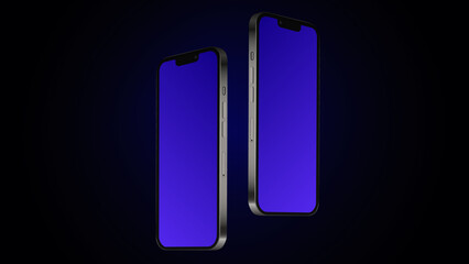 Two Smartphones in Diagonal Angle. Editable Dark Mockup. Vector illustration