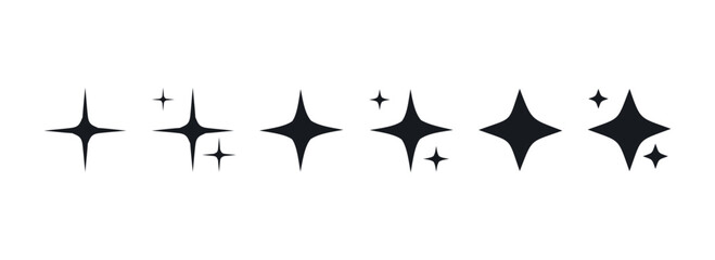 Sparkling stars and shiny glitter stars set flat vector illustration.	
