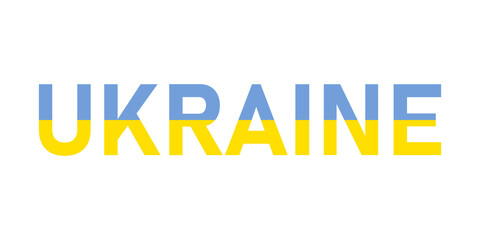 Ukraine. Text on Ukrainian Flag background. Support Ukraine concept. Stand with Ukraine concept.