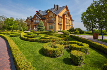 Mezhyhirya National Park, Novi Petrivtsi, Kyiv region, Ukraine - May, 16, 2017: Museum of Corruption. The large natural complex Mezhyhirya Residence with a beautiful garden