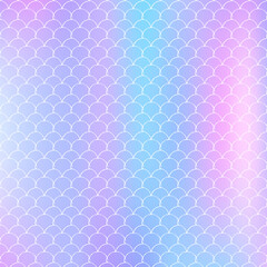 Gradient mermaid background with holographic scales.