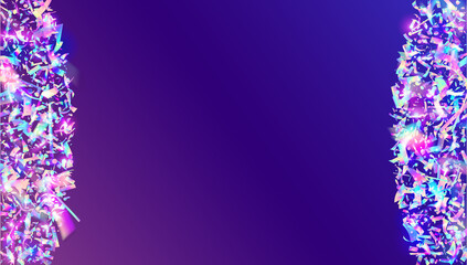 Kaleidoscope Effect. Glitter Foil. Cristal Background. Violet Metal Tinsel. Bright Art. Laser Colorful Wallpaper. Neon Confetti. Party Element. Purple Kaleidoscope Effect