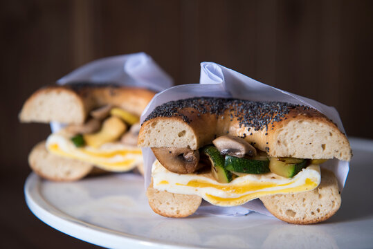 Poppy Seed Bagel Breakfast Sandwich