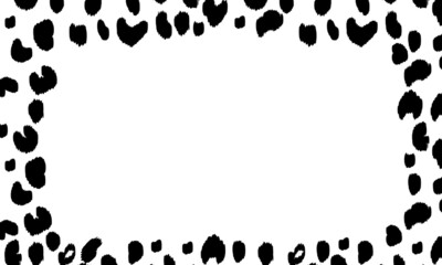 Black and white frame with modern ornament of stylized leopard skin. Squared pattern for poster. Decorative abstract border with animal ornament. Trendy leather skin. Copy space. Vector illustration