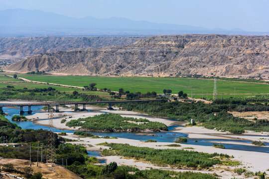 Piura, Peru: Aerial view of the Chira river valley near the town of Amotape