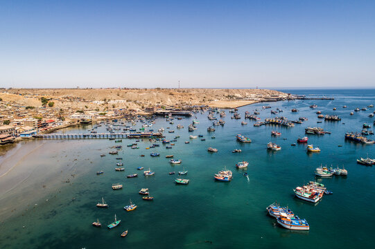 Paita, Piura, Peru: Aerial panoramic drone view of the Paita harbor