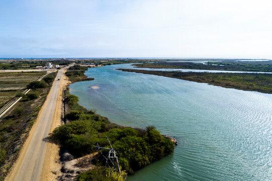 Piura, Peru: Aerial view of the Chira river valley near the town of Amotape