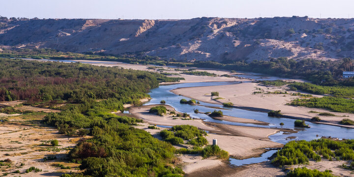 Piura, Peru: Aerial view of the Chira river valley near the town of Amotape